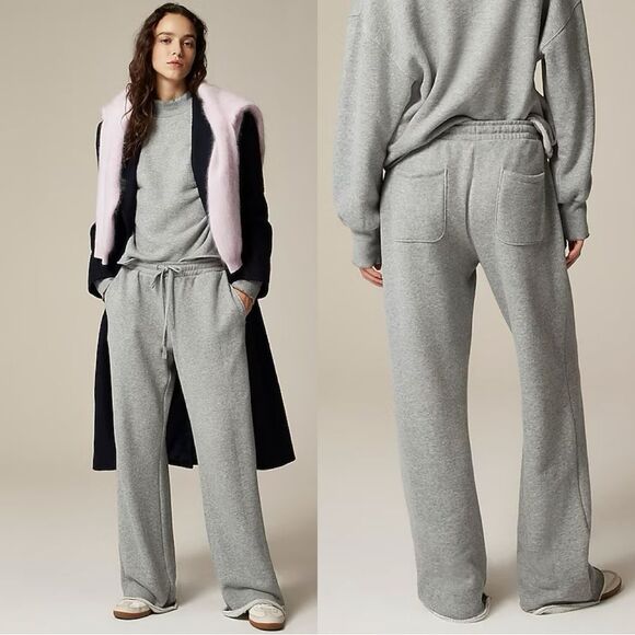 NWT J CREW Heritage terry wide-leg sweatpant in Med Hthr Grey - Picture 1 of 8